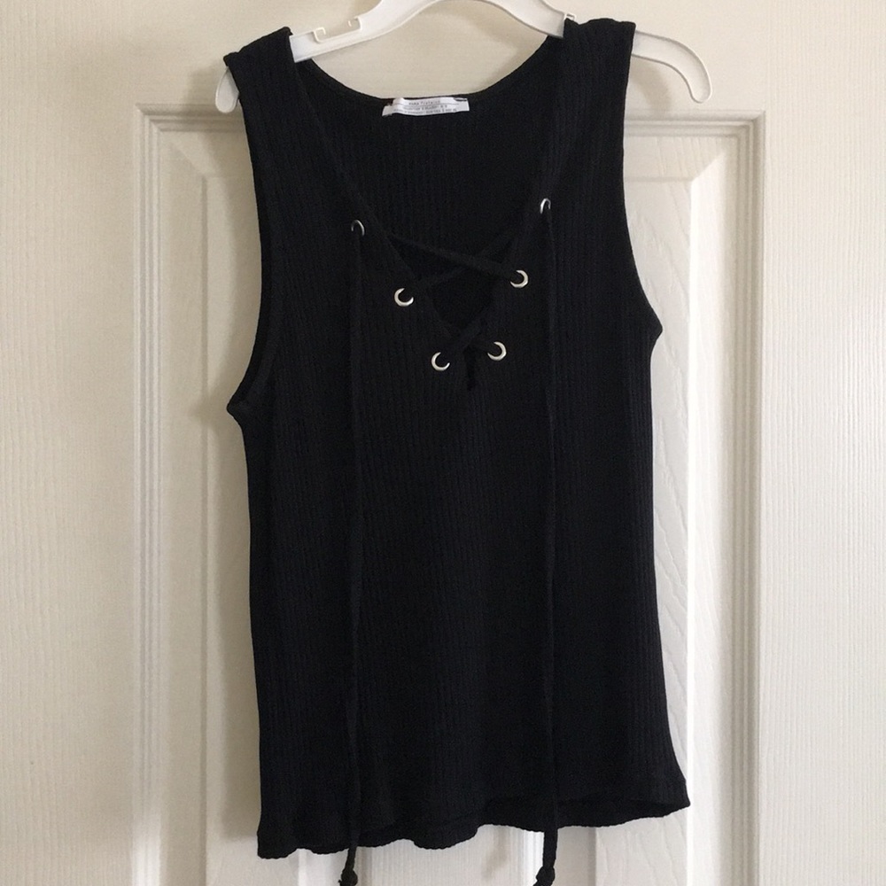 Zara Ribbed Lace Up Top